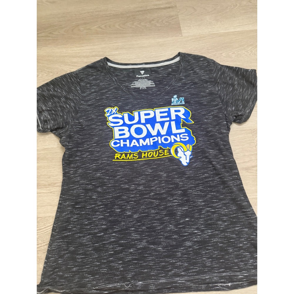 Fanatics LA Rams Super Bowl LVI Champions Shirt Womens Large Gray Space Dye Tee